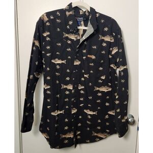Vtg Men's M Chaps Ralph Lauren Long Sleeve Button Down All Over Fish Print Shirt